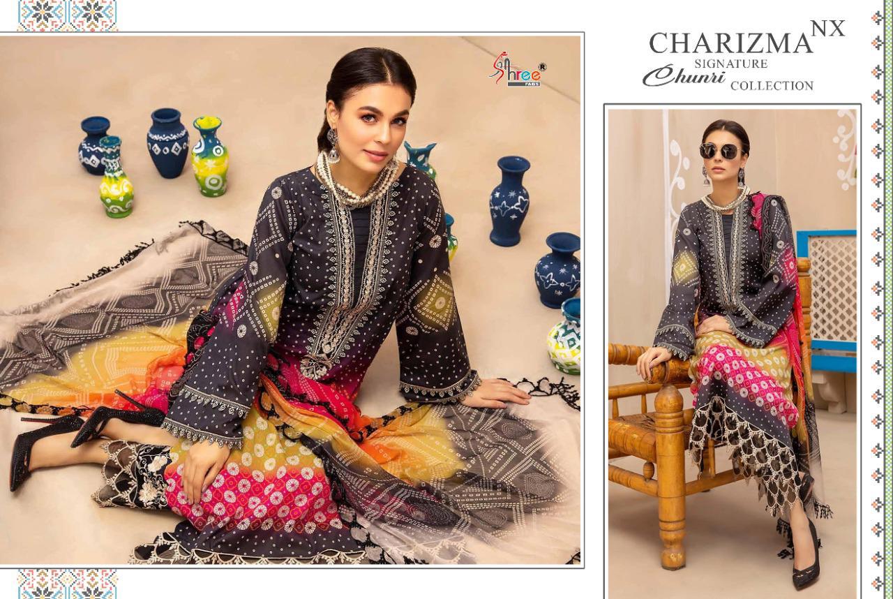 shree fab charisma signature chunari collection nx cotton elegant look salwar suit silver dupatta catalog