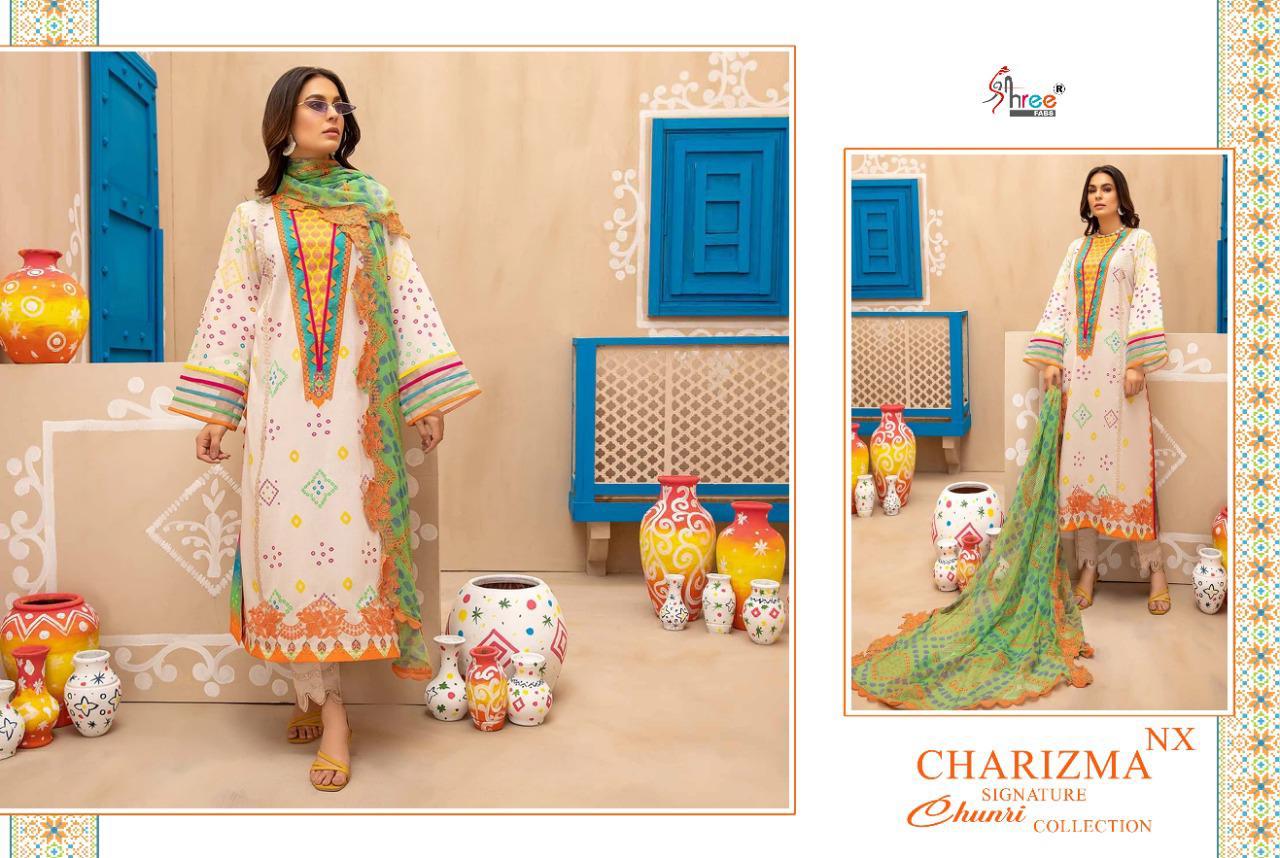 shree fab charisma signature chunari collection nx cotton elegant look salwar suit silver dupatta catalog