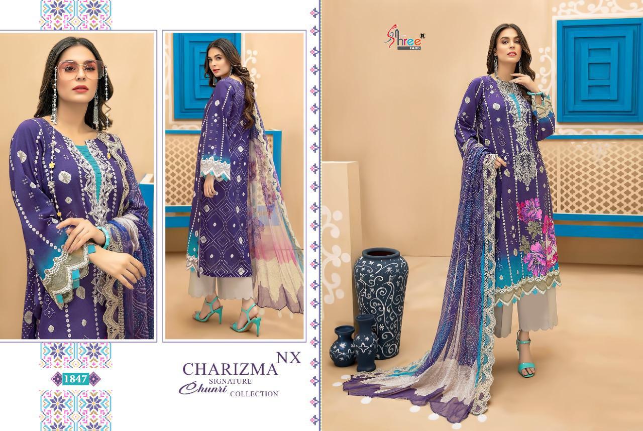 shree fab charisma signature chunari collection nx cotton elegant look salwar suit silver dupatta catalog