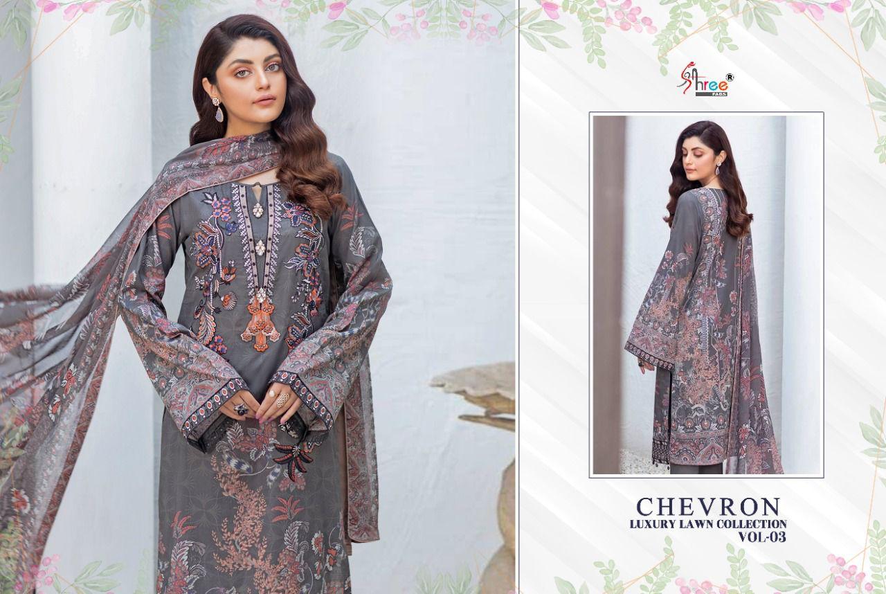 shree fab chevron luxury lawn collection vol 03 innovative look salwar suit with cotton  dupatta catalog