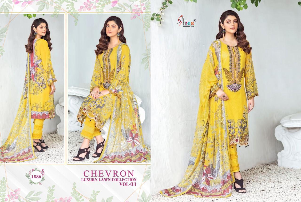 shree fab chevron luxury lawn collection vol 03 innovative look salwar suit with cotton  dupatta catalog