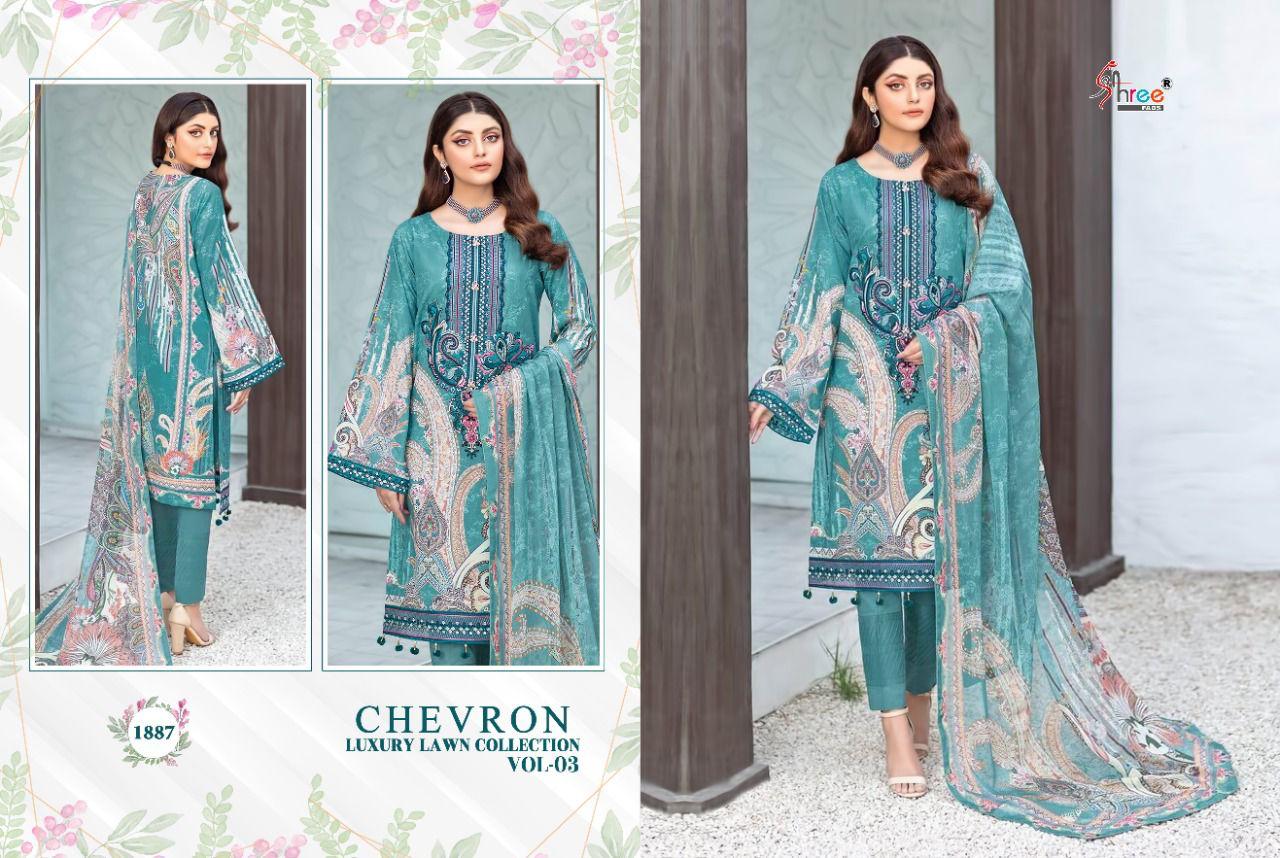 shree fab chevron luxury lawn collection vol 03 innovative look salwar suit with cotton  dupatta catalog