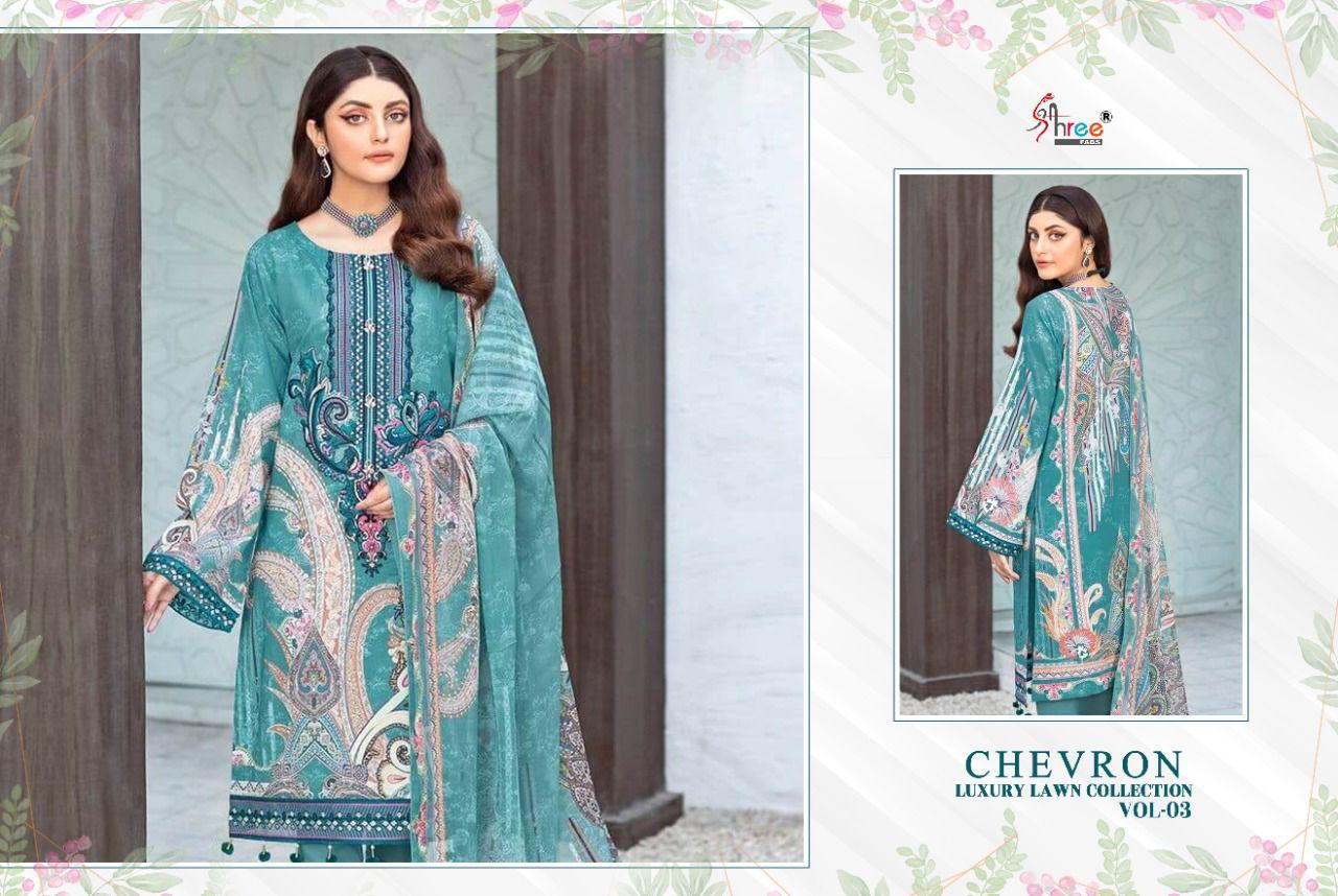 shree fab chevron luxury lawn collection vol 03 innovative look salwar suit with cotton  dupatta catalog