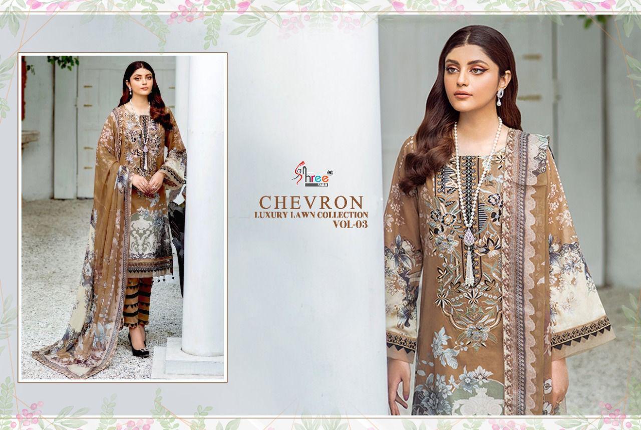 shree fab chevron luxury lawn collection vol 03 innovative look salwar suit with cotton  dupatta catalog