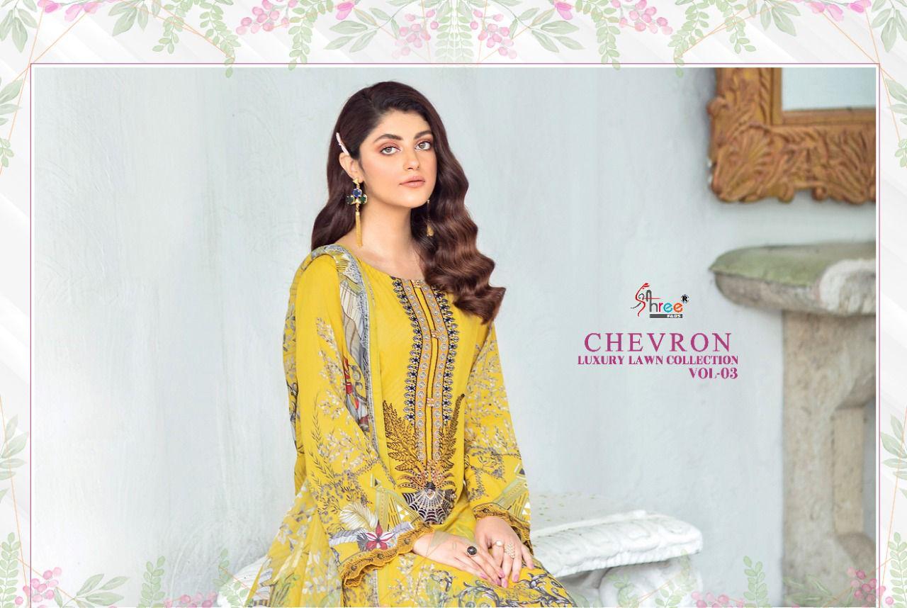 shree fab chevron luxury lawn collection vol 03 innovative look salwar suit with cotton  dupatta catalog