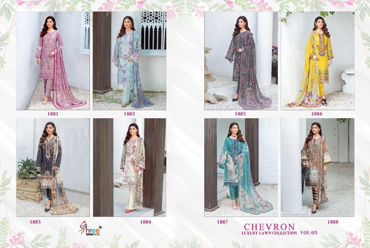 shree fab chevron luxury lawn collection vol 03 innovative look salwar suit with cotton  dupatta catalog