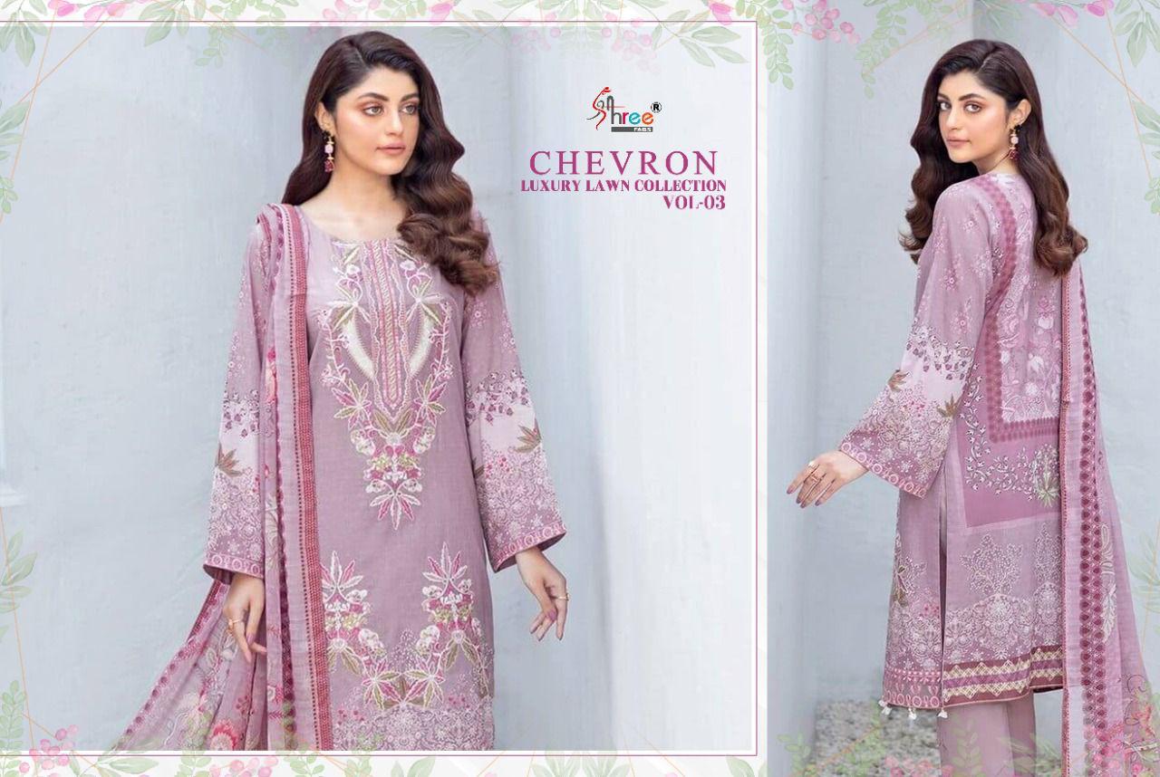 shree fab chevron luxury lawn collection vol 03 innovative look salwar suit with cotton  dupatta catalog