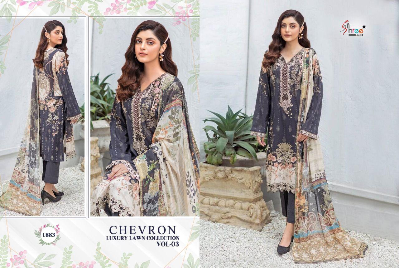 shree fab chevron luxury lawn collection vol 03 innovative look salwar suit with cotton  dupatta catalog