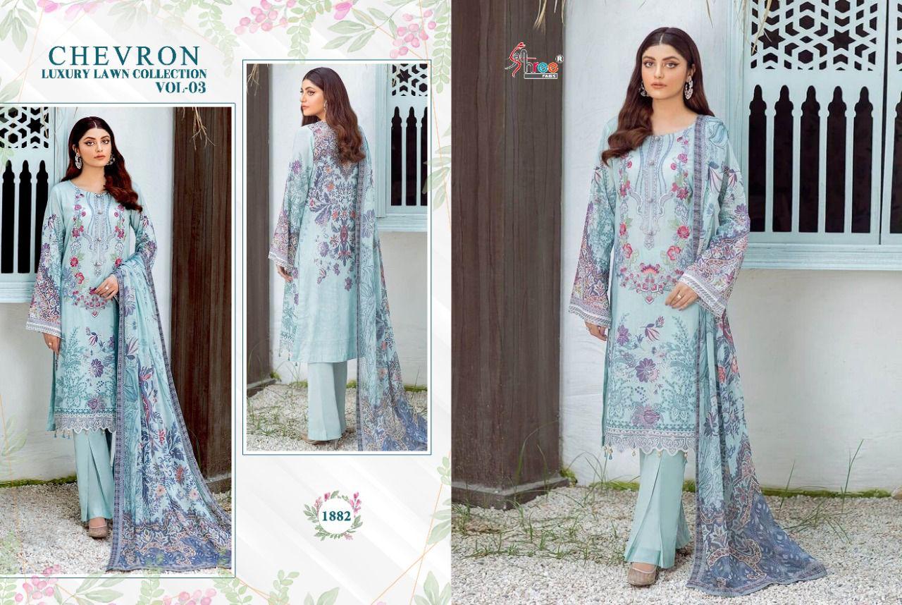 shree fab chevron luxury lawn collection vol 03 innovative look salwar suit with cotton  dupatta catalog