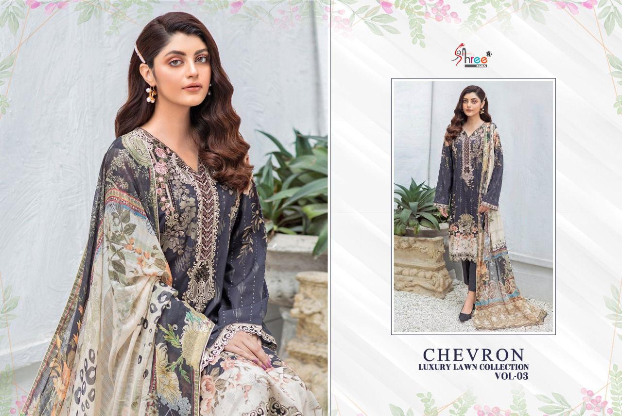 shree fab chevron luxury lawn collection vol 03 innovative look salwar suit with cotton  dupatta catalog