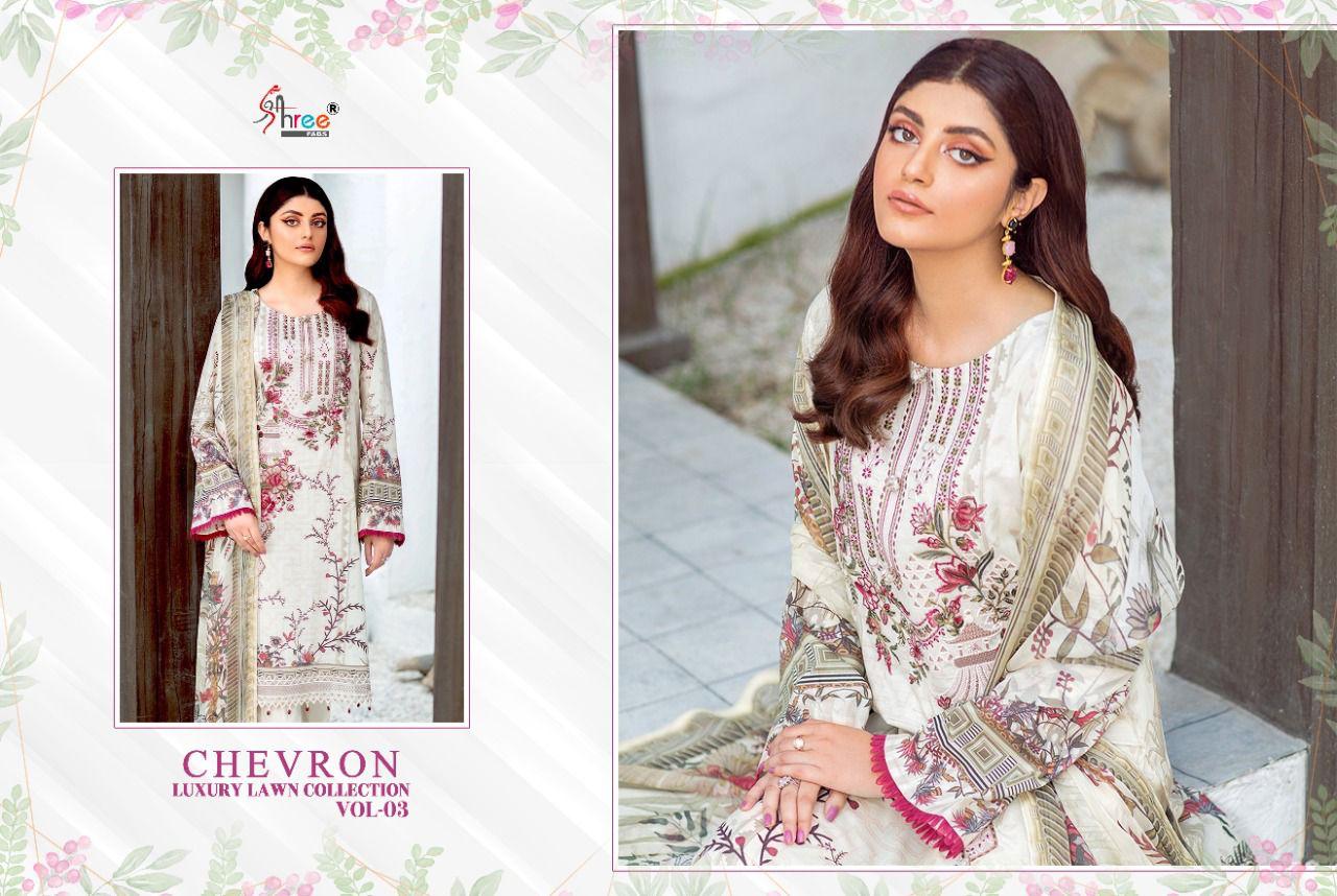 shree fab chevron luxury lawn collection vol 03 innovative look salwar suit with cotton  dupatta catalog