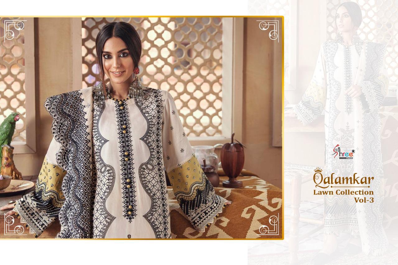 shree fab qalamkar lawn collection vol 3  lawn decent embroidary look salwar suit catalog