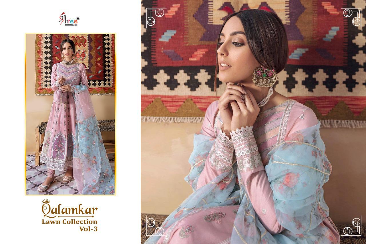 shree fab qalamkar lawn collection vol 3  lawn decent embroidary look salwar suit catalog