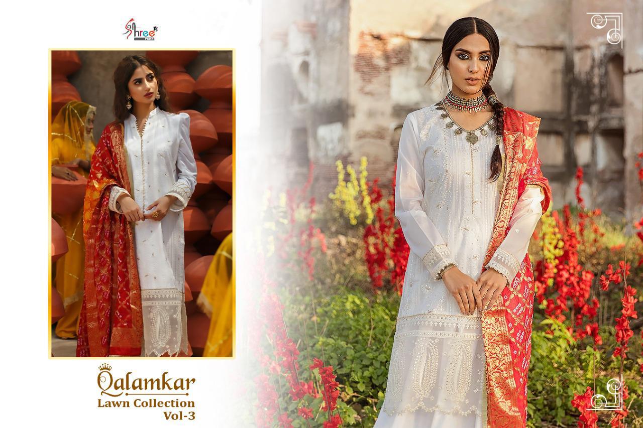 shree fab qalamkar lawn collection vol 3  lawn decent embroidary look salwar suit catalog