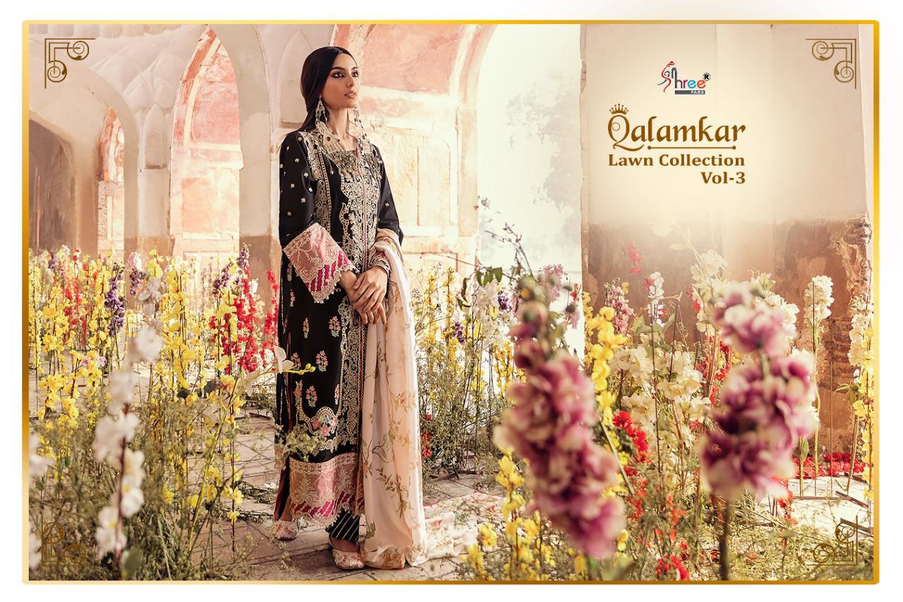 shree fab qalamkar lawn collection vol 3  lawn decent embroidary look salwar suit catalog