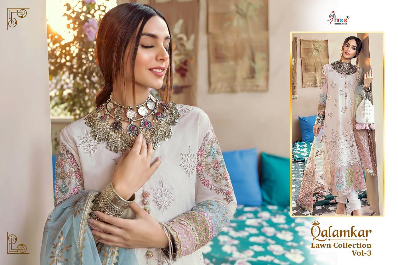 shree fab qalamkar lawn collection vol 3  lawn decent embroidary look salwar suit catalog