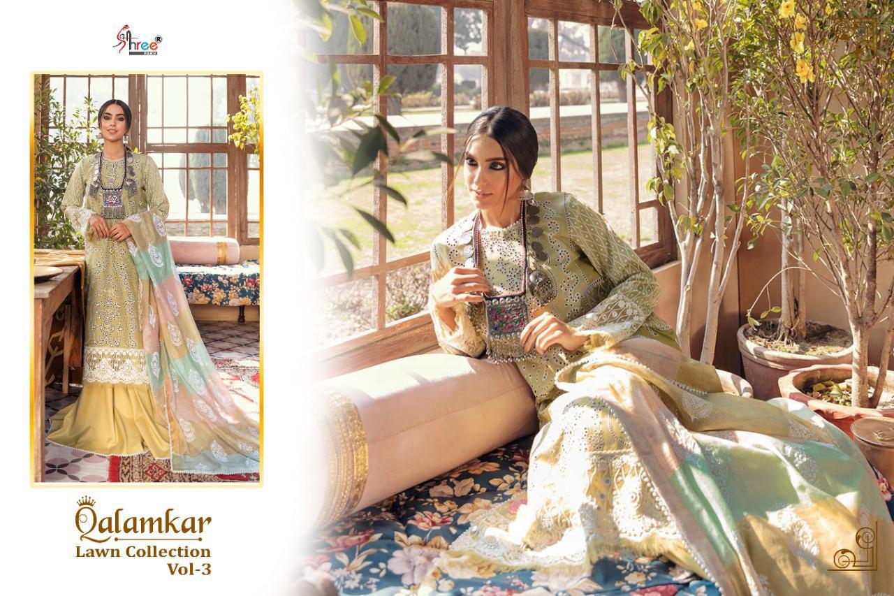 shree fab qalamkar lawn collection vol 3  lawn decent embroidary look salwar suit catalog