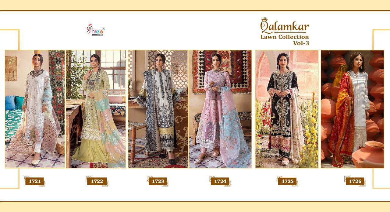 shree fab qalamkar lawn collection vol 3  lawn decent embroidary look salwar suit catalog