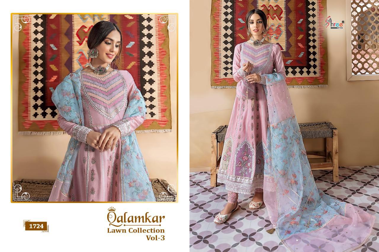 shree fab qalamkar lawn collection vol 3  lawn decent embroidary look salwar suit catalog