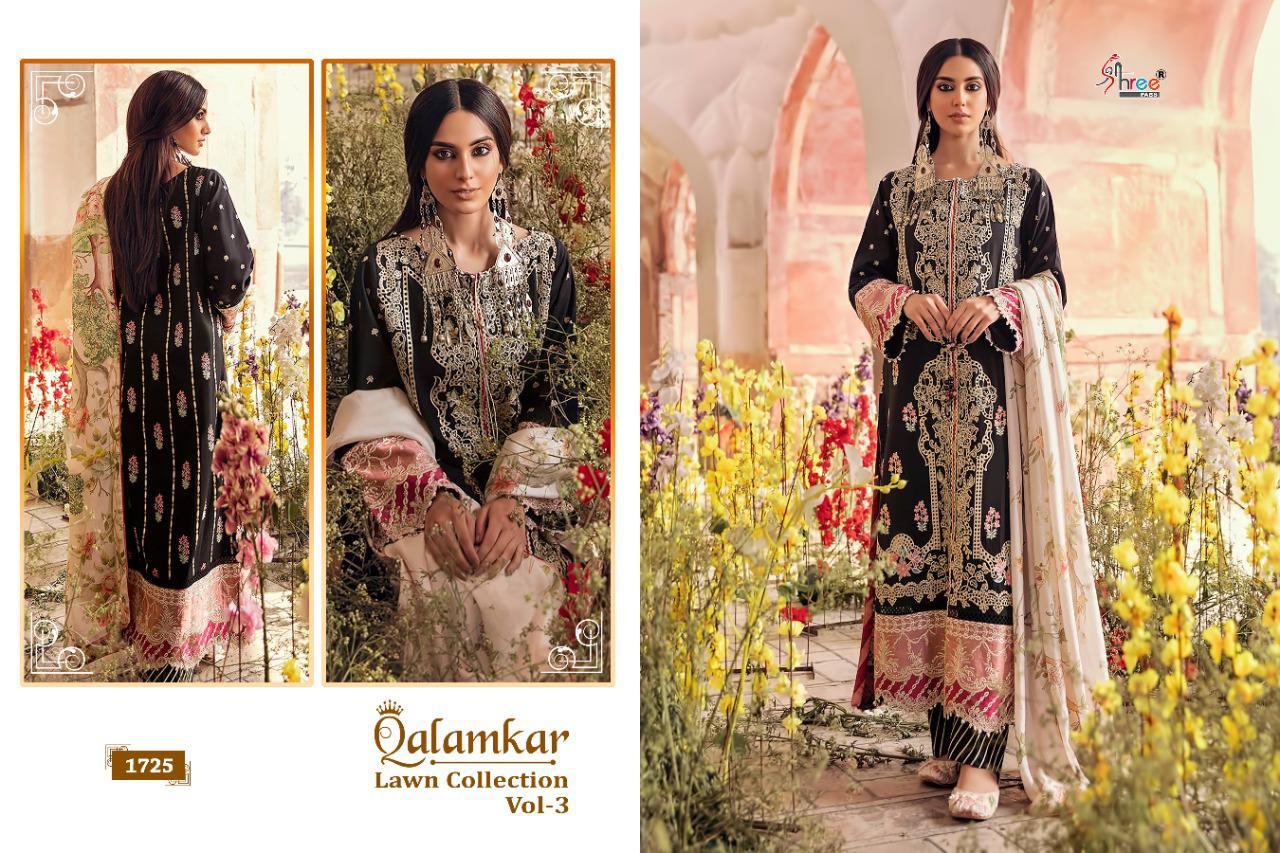 shree fab qalamkar lawn collection vol 3  lawn decent embroidary look salwar suit catalog