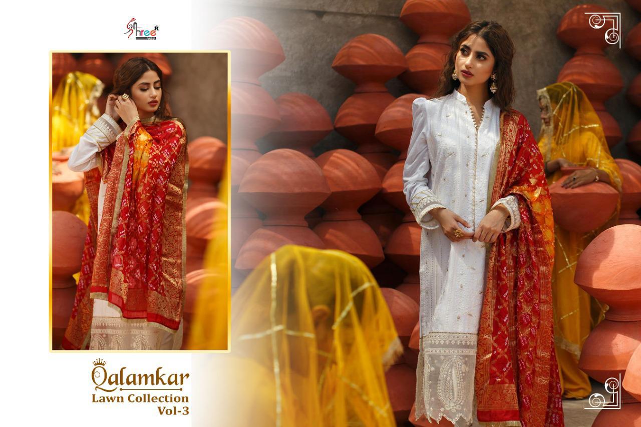 shree fab qalamkar lawn collection vol 3  lawn decent embroidary look salwar suit catalog