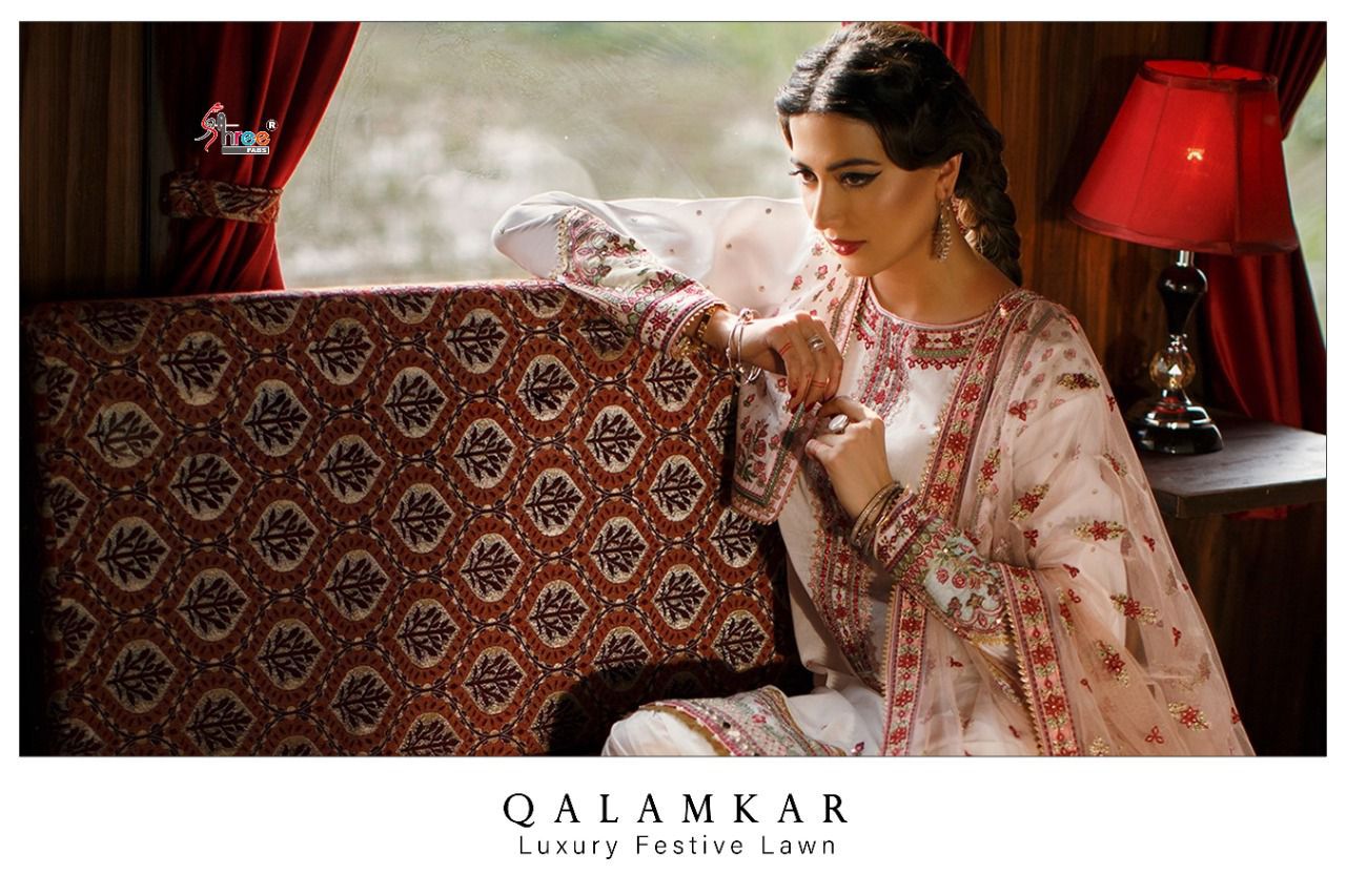 shree fab qalamkar luxury festiwal lawn pure lawn authentic fabrics salwar suit catalog