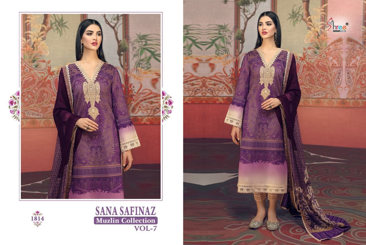 shree fab sana safinaz muzlin collection vol 7 cotton salwar suit with shiffon dupatta catalog