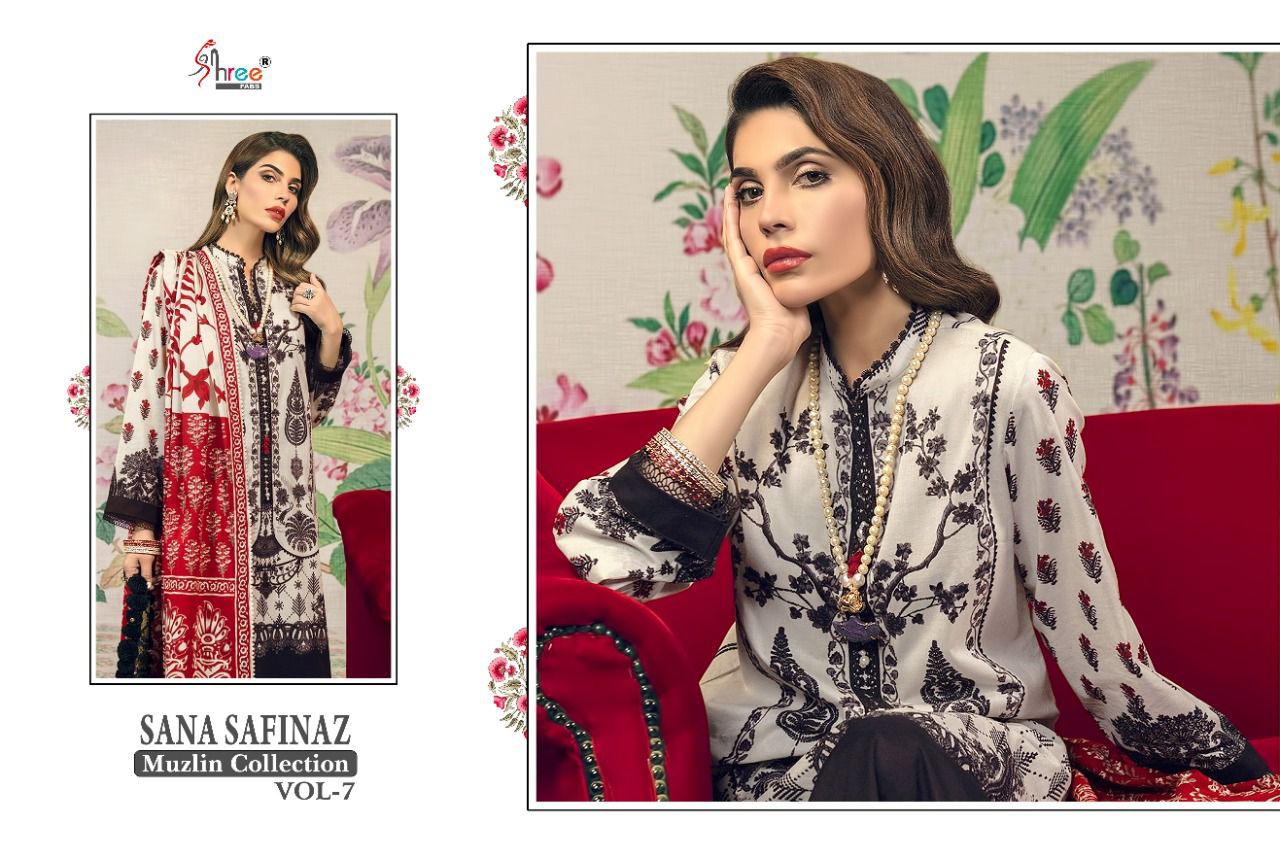 shree fab sana safinaz muzlin collection vol 7 cotton salwar suit with shiffon dupatta catalog