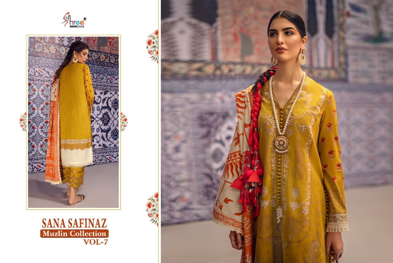 shree fab sana safinaz muzlin collection vol 7 cotton salwar suit with shiffon dupatta catalog