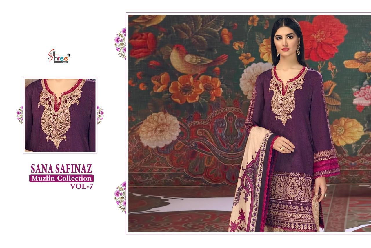 shree fab sana safinaz muzlin collection vol 7 cotton salwar suit with shiffon dupatta catalog