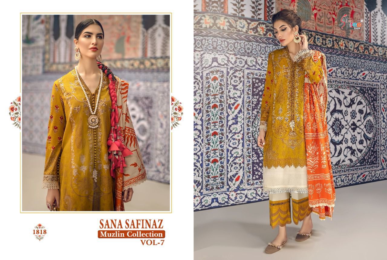 shree fab sana safinaz muzlin collection vol 7 cotton salwar suit with shiffon dupatta catalog