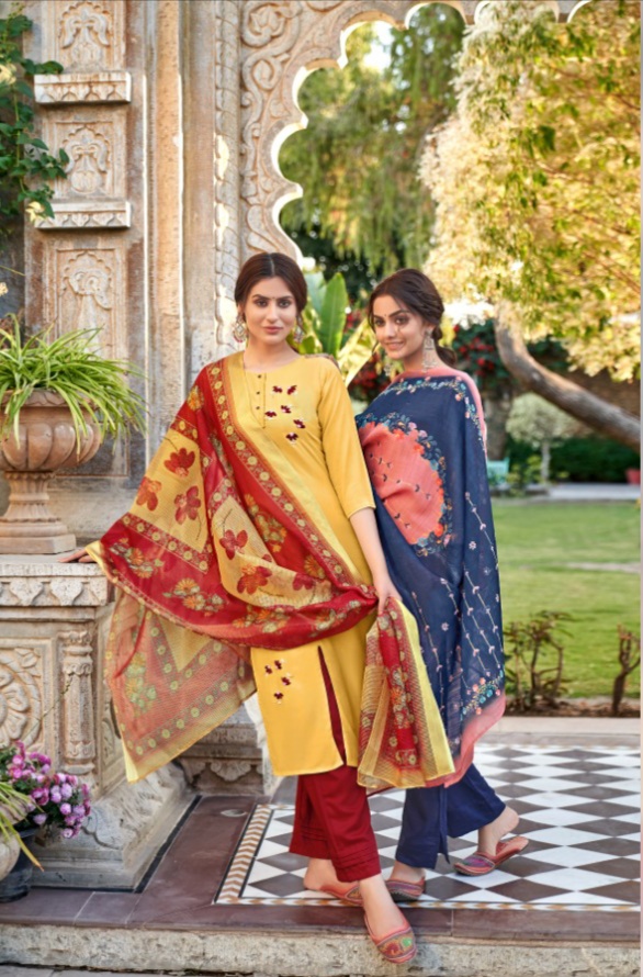 tunic house nayantara muslin silk exclusive pattern top bottom with dupatta catalog