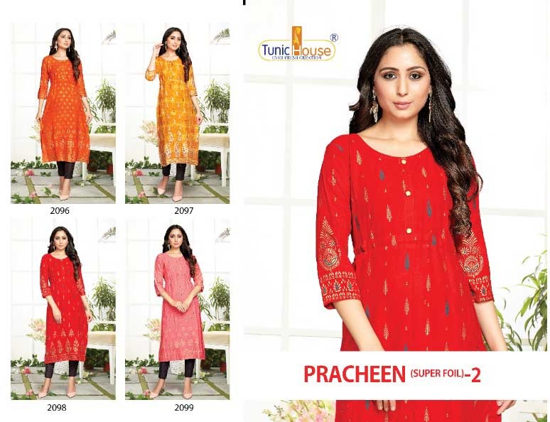 tunic house pracheen super foil 2 viscose rayon  classic trendy look kurti catalog