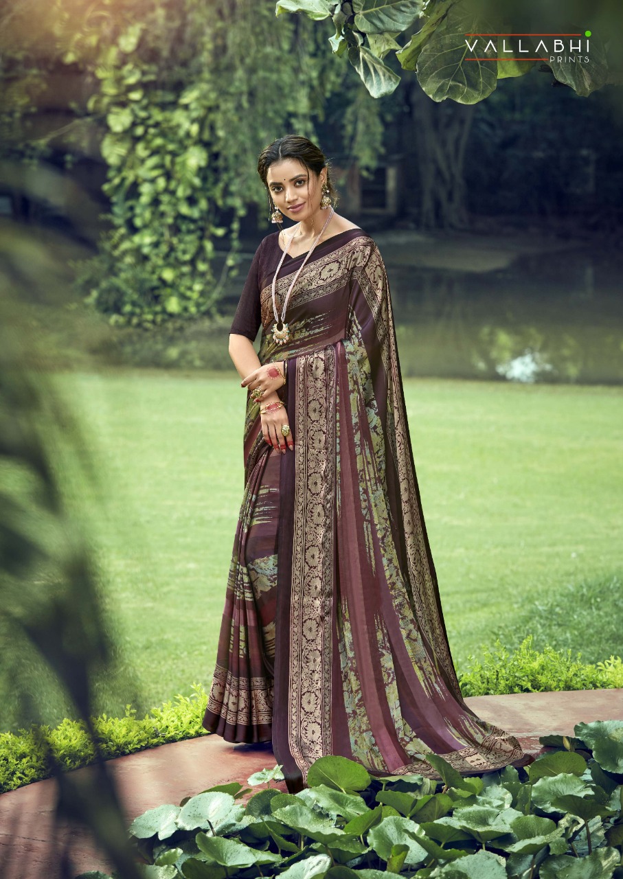 vallabhi prints flute satin graceful look saree catalog