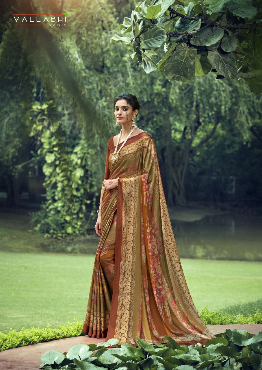 vallabhi prints flute satin graceful look saree catalog