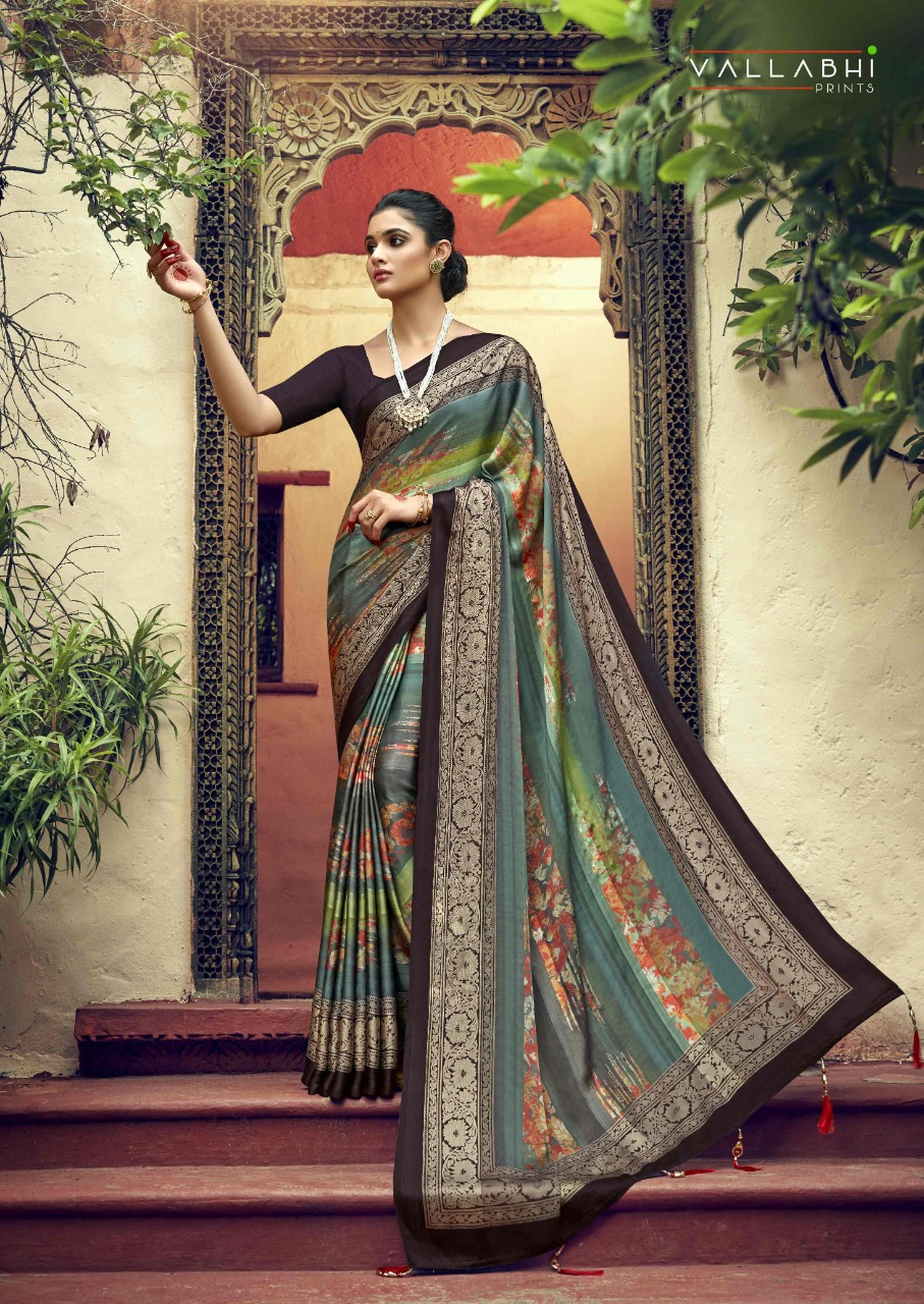 vallabhi prints flute satin graceful look saree catalog