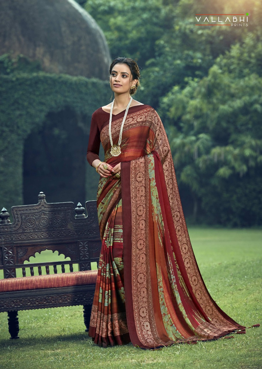 vallabhi prints flute satin graceful look saree catalog