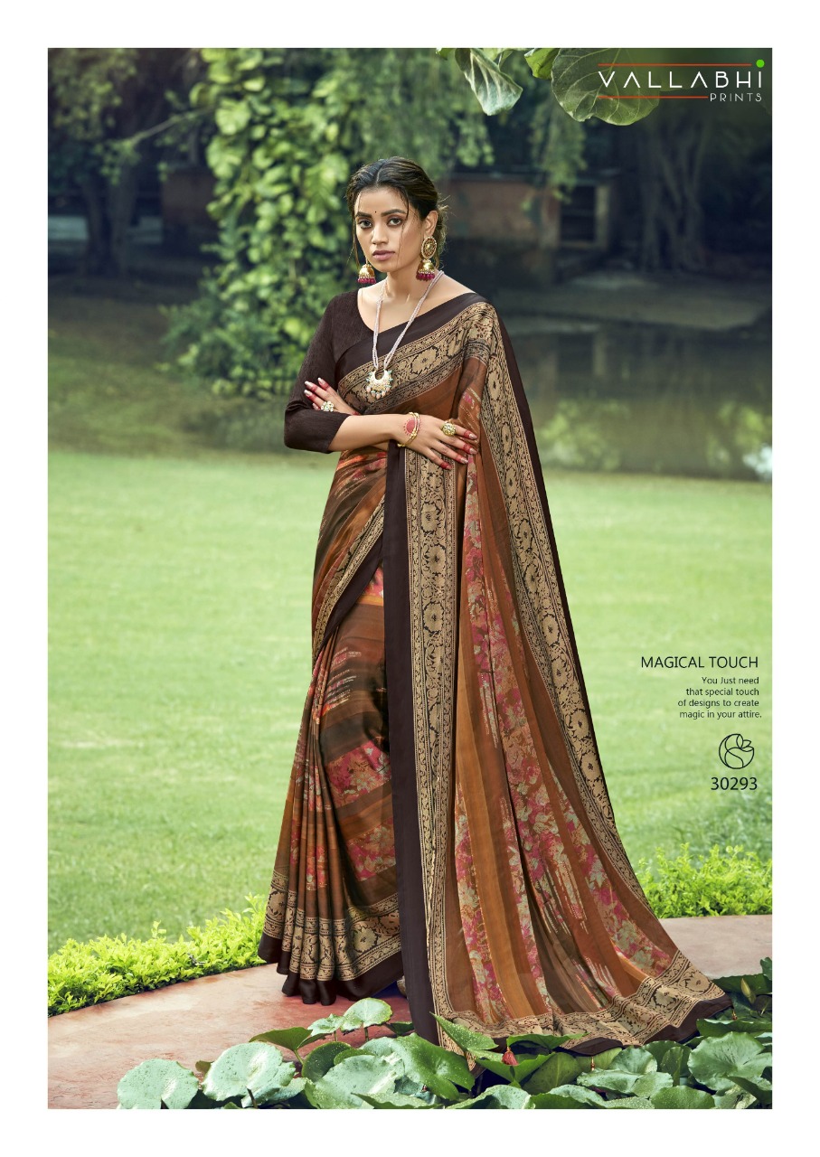 vallabhi prints flute satin graceful look saree catalog