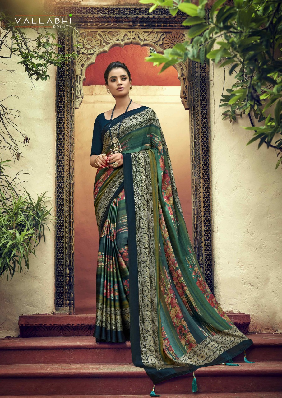 vallabhi prints flute satin graceful look saree catalog