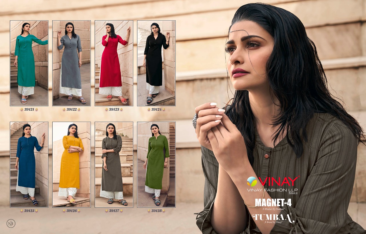 vinay fashion tumbaa magnet 4 rayon decent look kurti with plazzo catalog