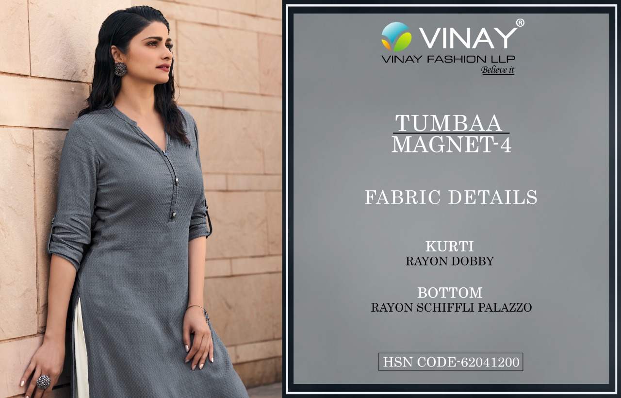 vinay fashion tumbaa magnet 4 rayon decent look kurti with plazzo catalog