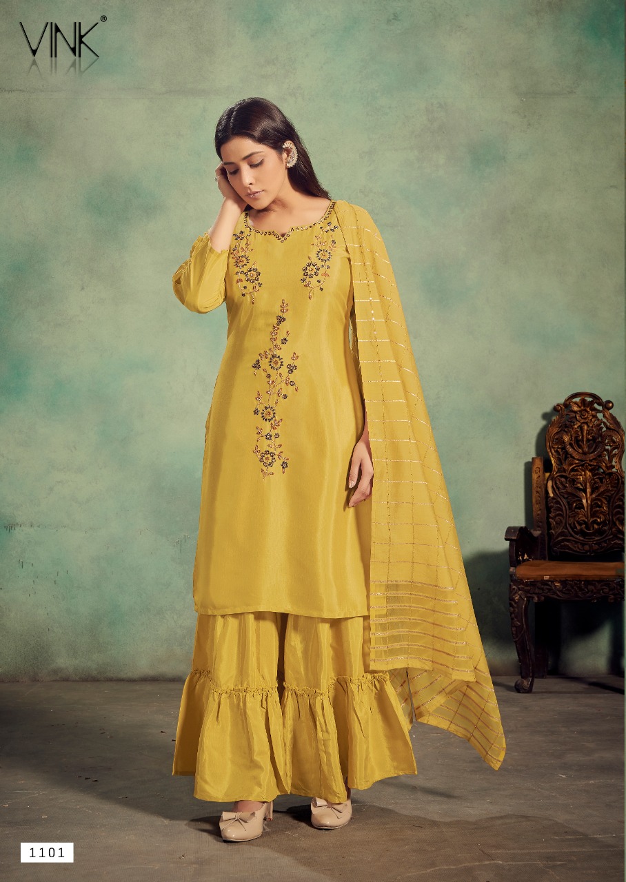 vink gorgeous viscose grandeur look kurti with sharara and jacquard dupatta catalog