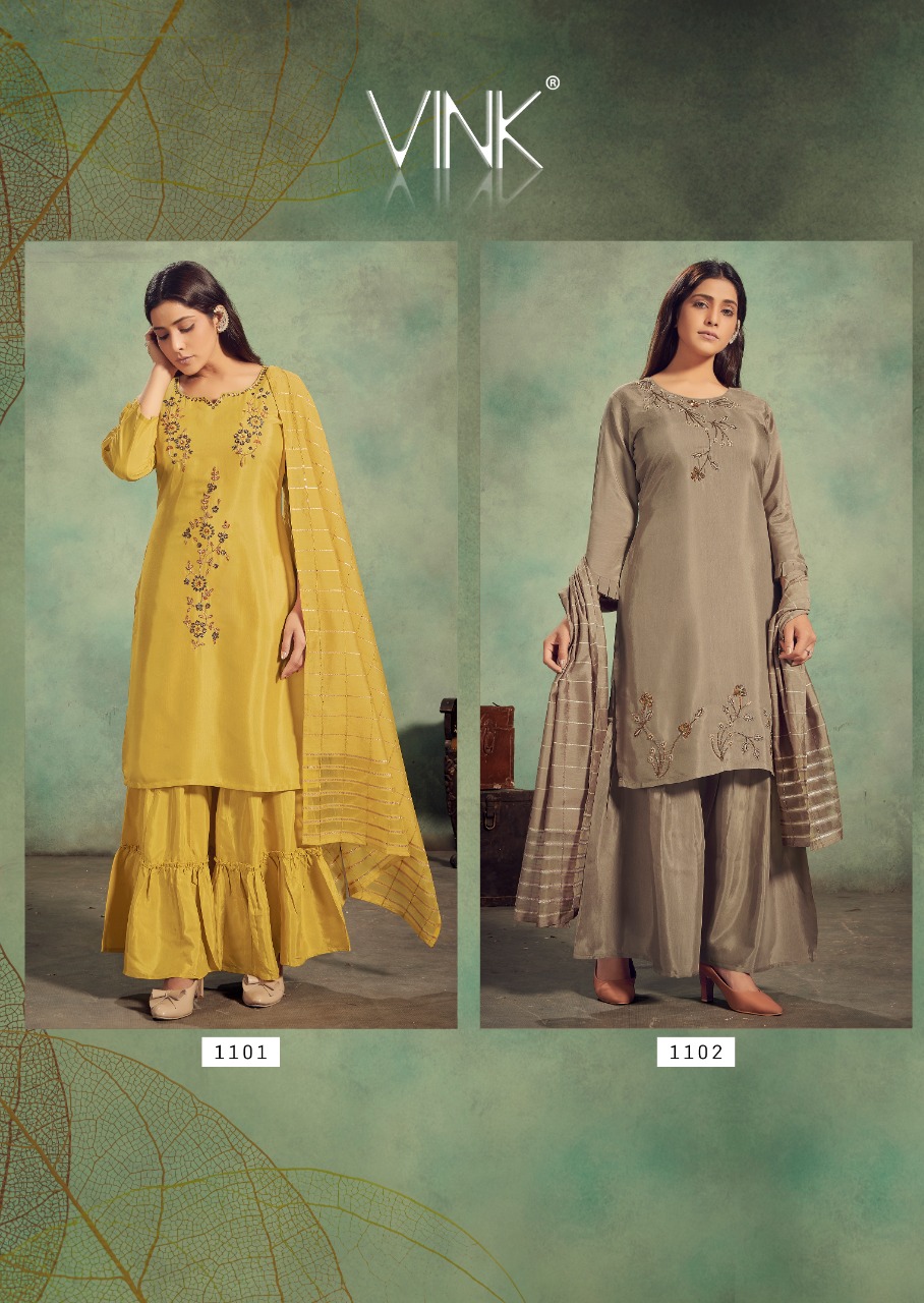 vink gorgeous viscose grandeur look kurti with sharara and jacquard dupatta catalog