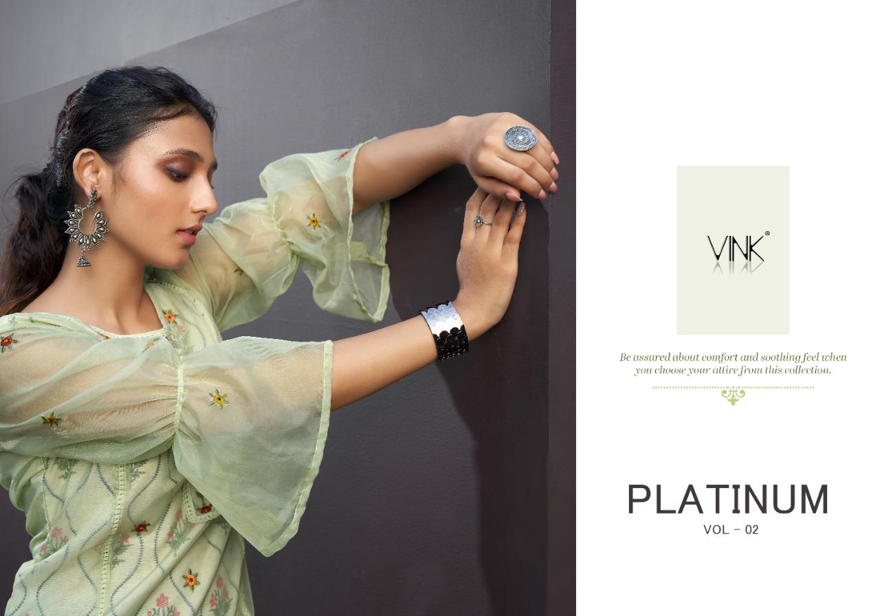 vink platinum vol 2 organza decent embroidary look kurti with pant catalog