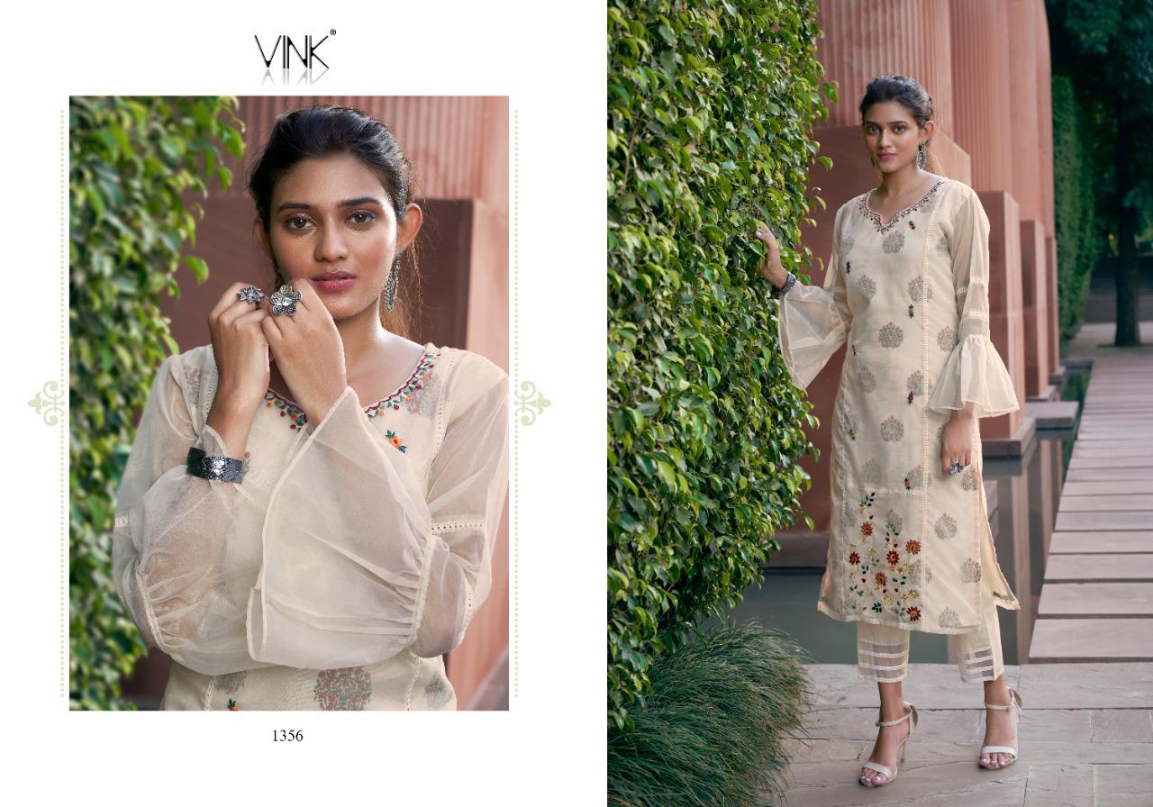 vink platinum vol 2 organza decent embroidary look kurti with pant catalog