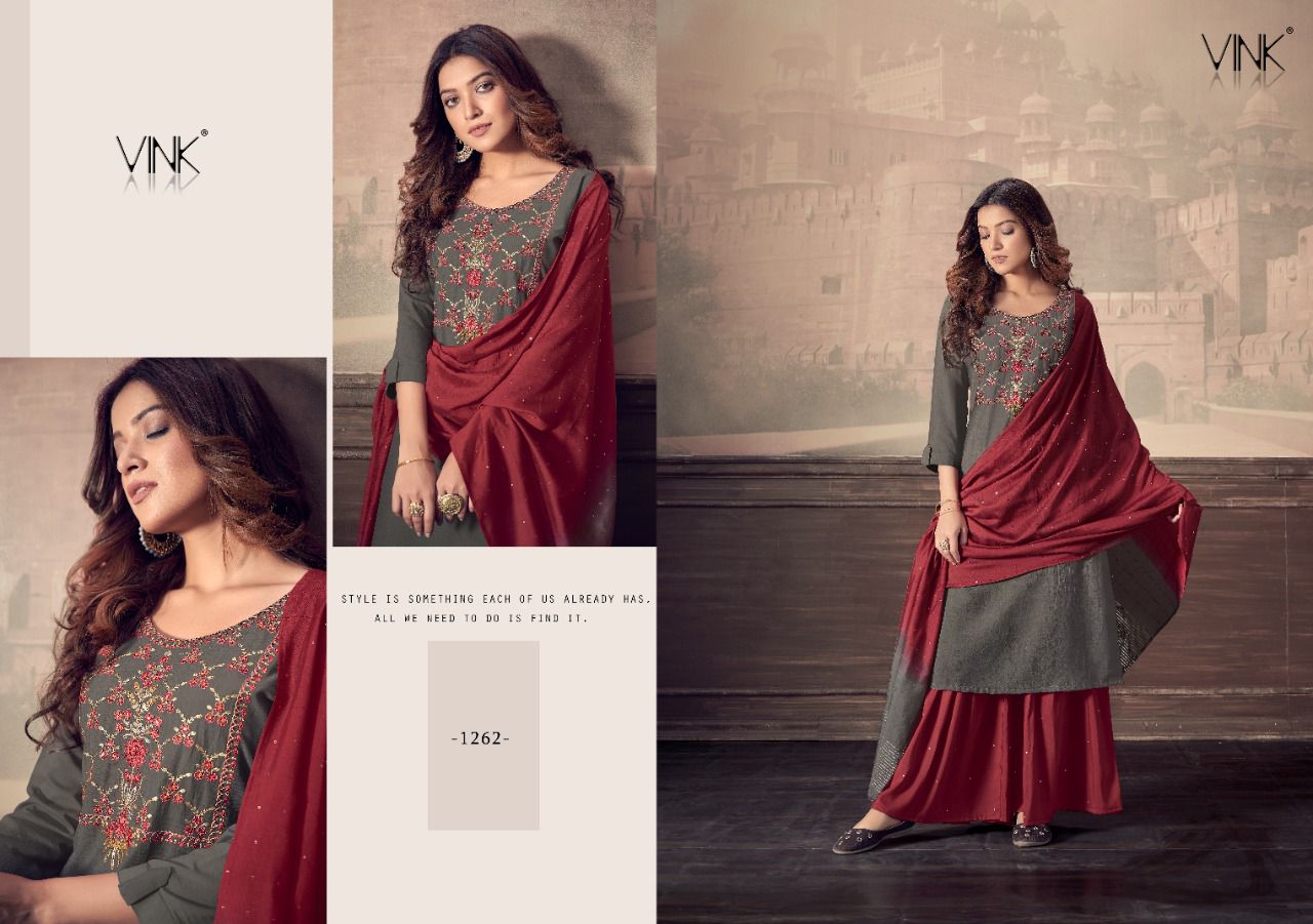 vink scarlet silk gorgeous look kurti dupatta with sharara catalog