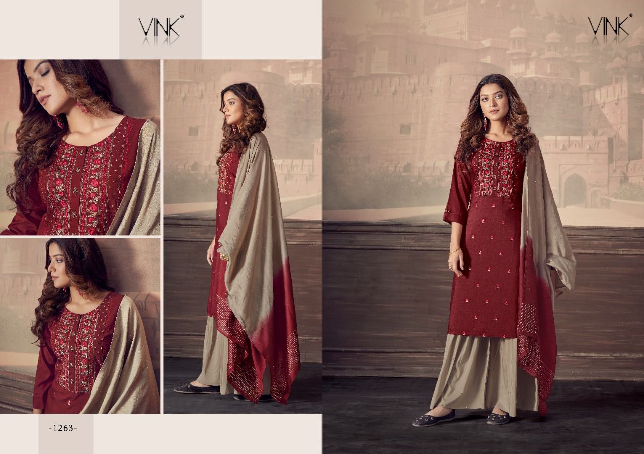 vink scarlet silk gorgeous look kurti dupatta with sharara catalog