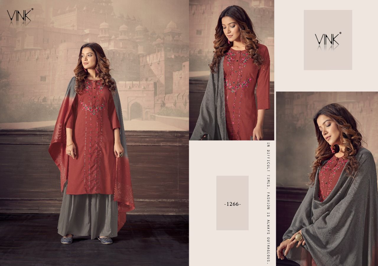 vink scarlet silk gorgeous look kurti dupatta with sharara catalog