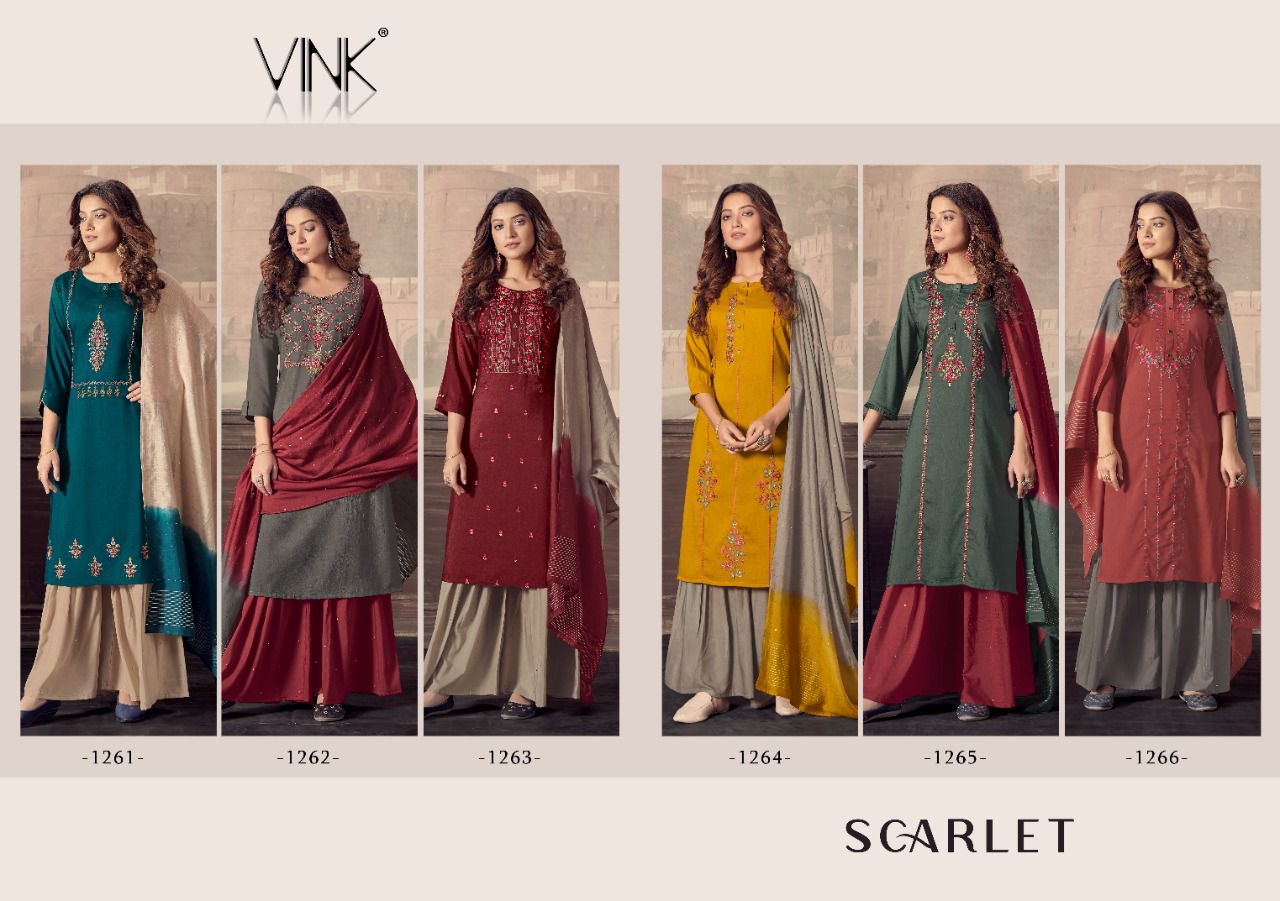 vink scarlet silk gorgeous look kurti dupatta with sharara catalog