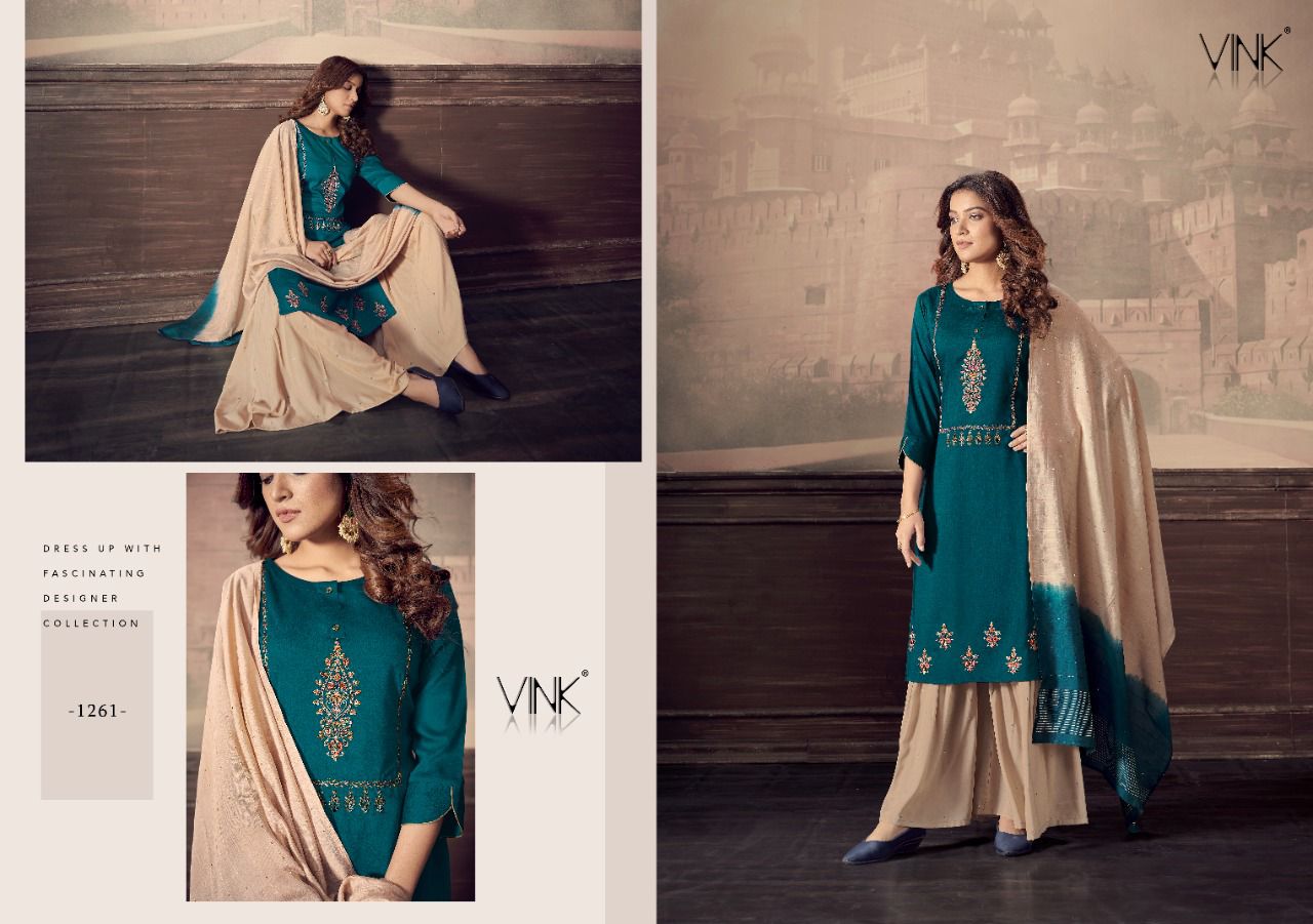 vink scarlet silk gorgeous look kurti dupatta with sharara catalog